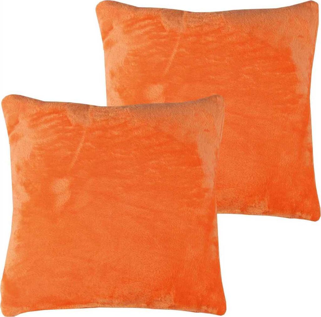 Kissenhülle Kuschel "Celina" 2er Pack, in der Größe "40 x 40cm" - Orange - Kissenbezug mit Reißverschluss