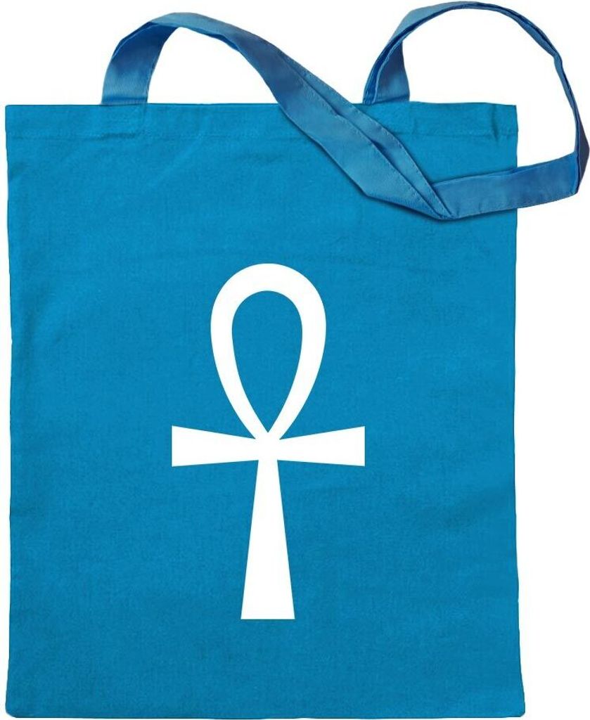 Kiwistar - Baumwolltasche - hellblau - Ankh Kreuz - Tragetasche Stoffbeutel Umhängetasche Langer Henkel