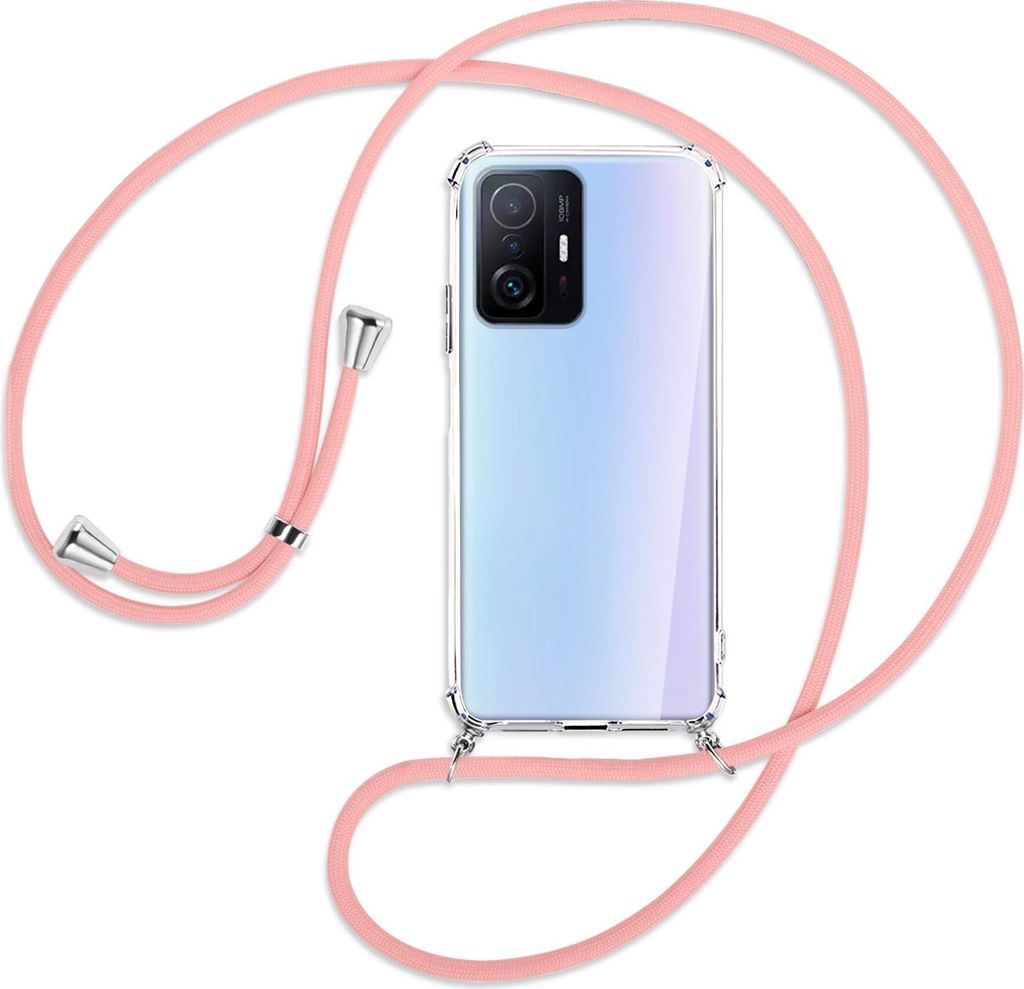 Handykette Backcover-Schutzhülle mit Band (Metall silberfarben) für Xiaomi Mi 11T - rosa