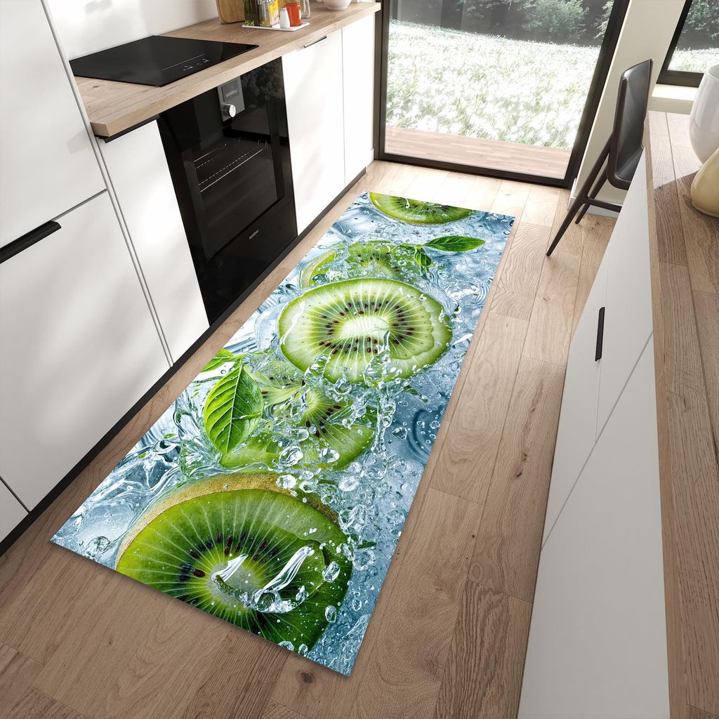 Küchenteppich 90x240cm rutschfest & abwischbar PVC Läufer - Frische Kiwi Splashes