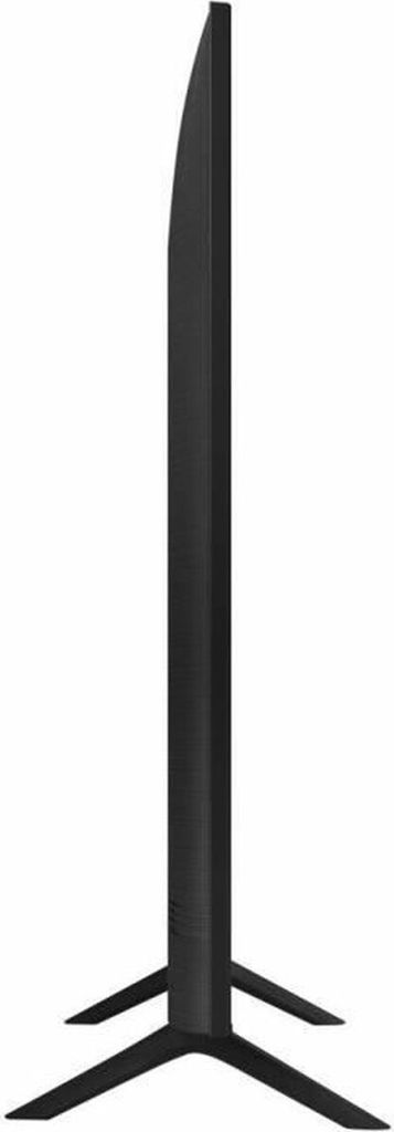 A side profile view of a black Samsung television on a white background.