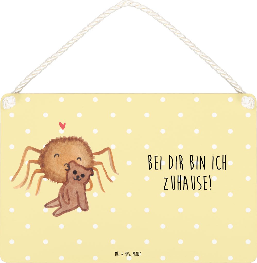Mr. & Mrs. Panda wandtafel Spinne Agathe Teddy DIN A5 - Gelb Pastell - Geschenk, wandhänger, Wandbild Holz, Miteinander, Freundschaft, Türschild,...