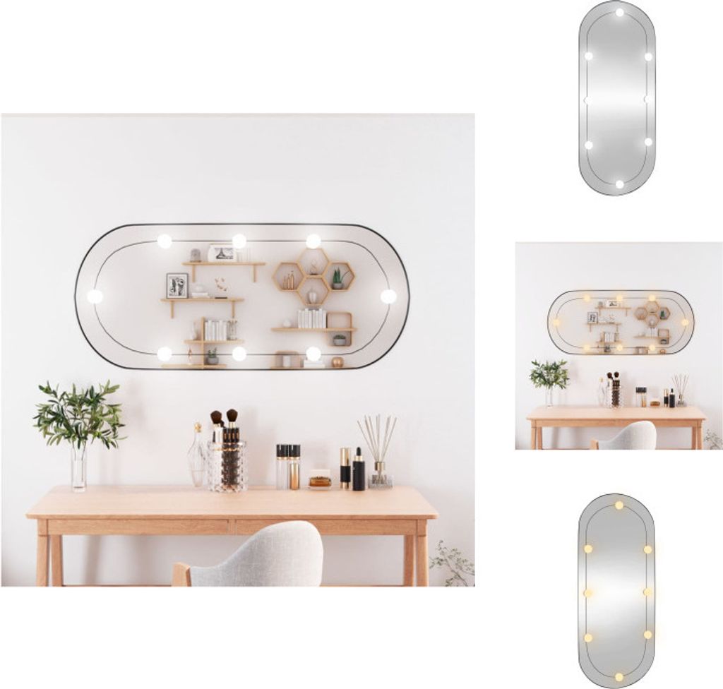 vidaXL Wandspiegel mit LED-Leuchten 40x90 cm Glas Oval - Spiegel