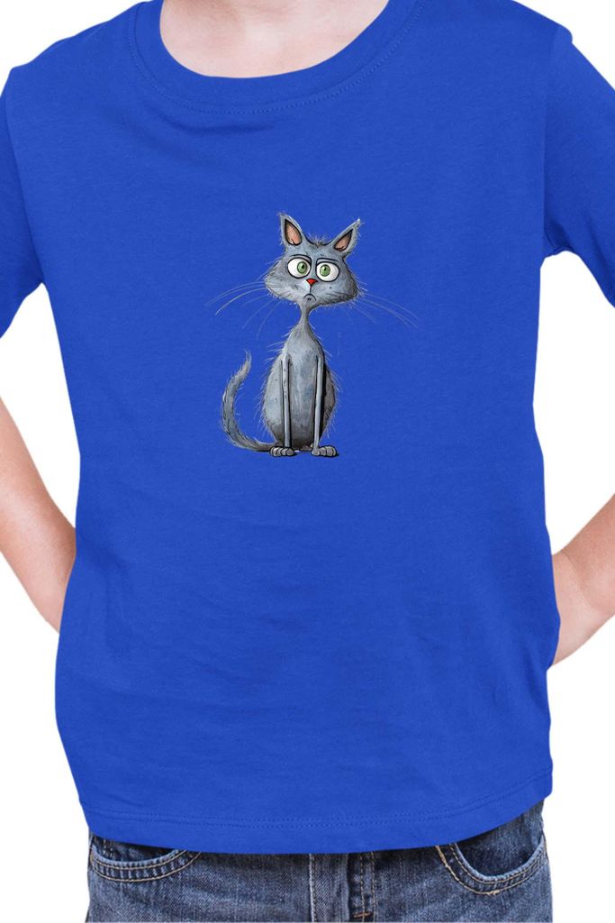 Kinder T-Shirt Funny Cats Breeds Blue Cat 027, 3-4 Jahr - 104 / Blau