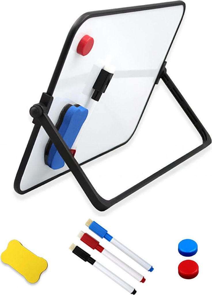 Magnetische Trockenlöschtafel mit Ständer, doppelseitiges Whiteboard für den Schreibtisch, mit Markern, Radiergummi-Magneten für das Zeichnen v...