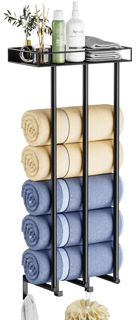 Rangement serviettes enroulées pour petite salle de bain noir mat