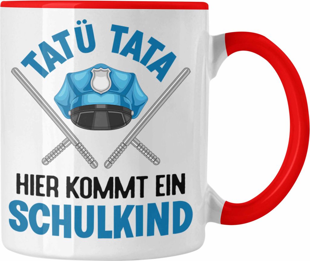 Trendation - Einschulung Junge Tatü Tata Schulkind Geschenk für Schultüte Füllung Tasse Schulstart 1. Schultag Schuleinführung Schulanfang Ges...