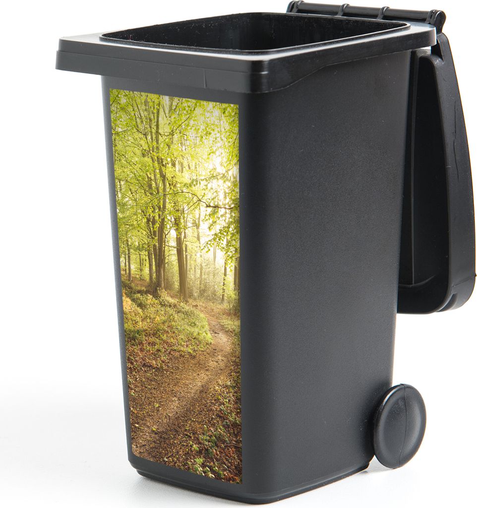 MuchoWow Mülltonnenaufkleber Wald - Weg - Sonnenaufgang 38x80 cm - Behälteraufkleber - Mülleimer-Aufkleber - Container-Aufkleber