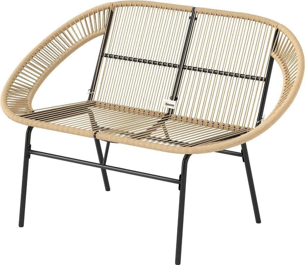 Banc de Jardin 2 Places en Polyrotin Kaki Aosom, 126x72x83cm Résistant
