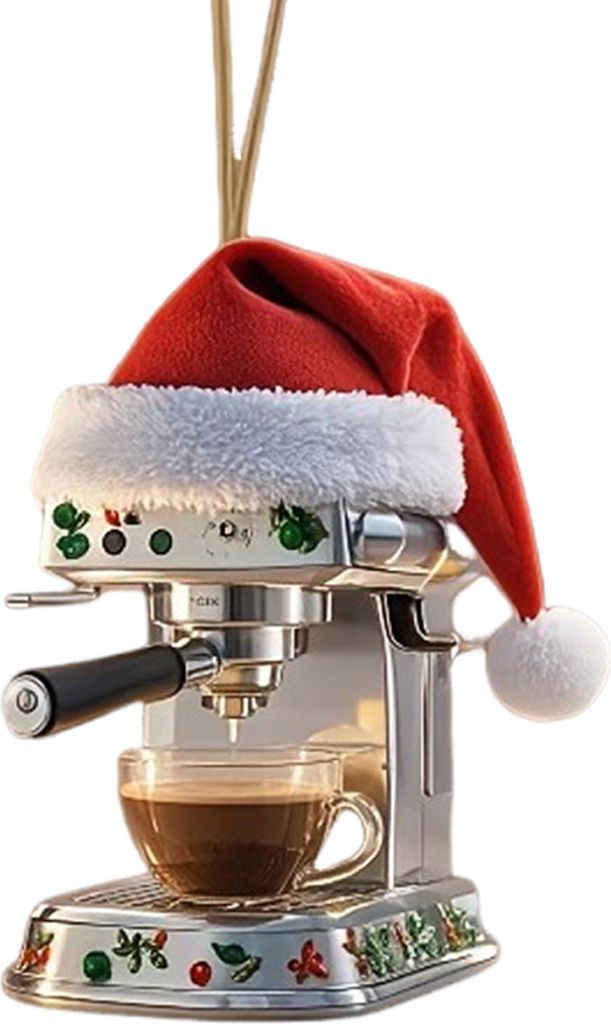Weihnachtsschmuck „Kaffeemaschine“, Acryl, Weihnachtsmannmütze, Mini-Kaffeemaschinen-Anhänger, Andenken, Urlaub, Auto, Rucksack, Charm, Gesch...