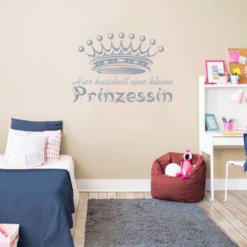 Wandtattoo - Wandaufkleber - Wandtattoo "Kuschel Prinzessin" - 70cm x 50cm silber - Dekoration Küche Wohnzimmer Wand