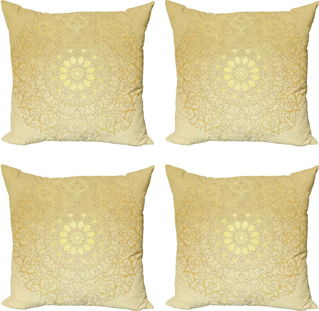 ABAKUHAUS Mandala Kissenbezug Set (4 Stück), Antique Herz, Moderner Doppelseitiger Digitaldruck, 50 cm x 50 cm, Gelb Blassgelb