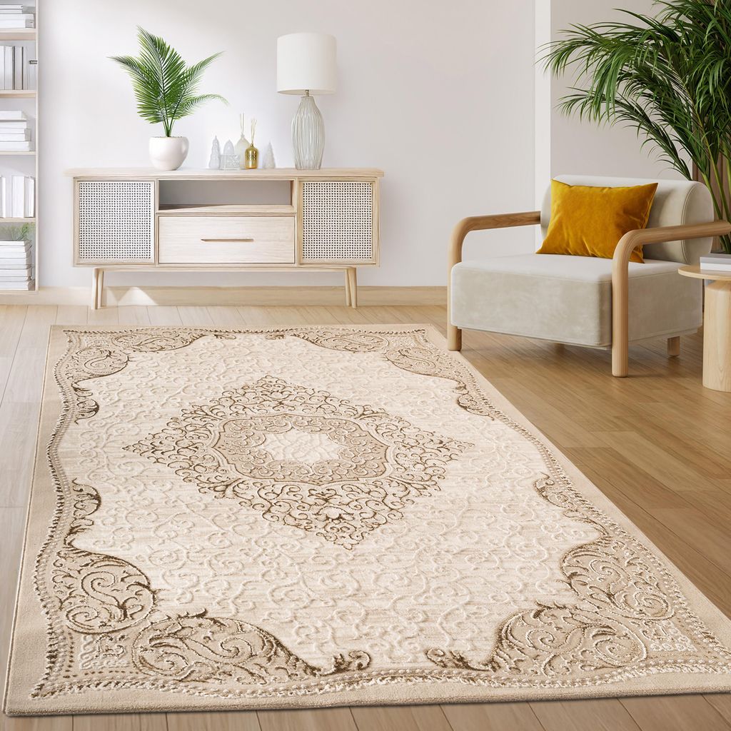 Teppich Wohnzimmer Schlafzimmer Kurzflor Vintage Produktbild 