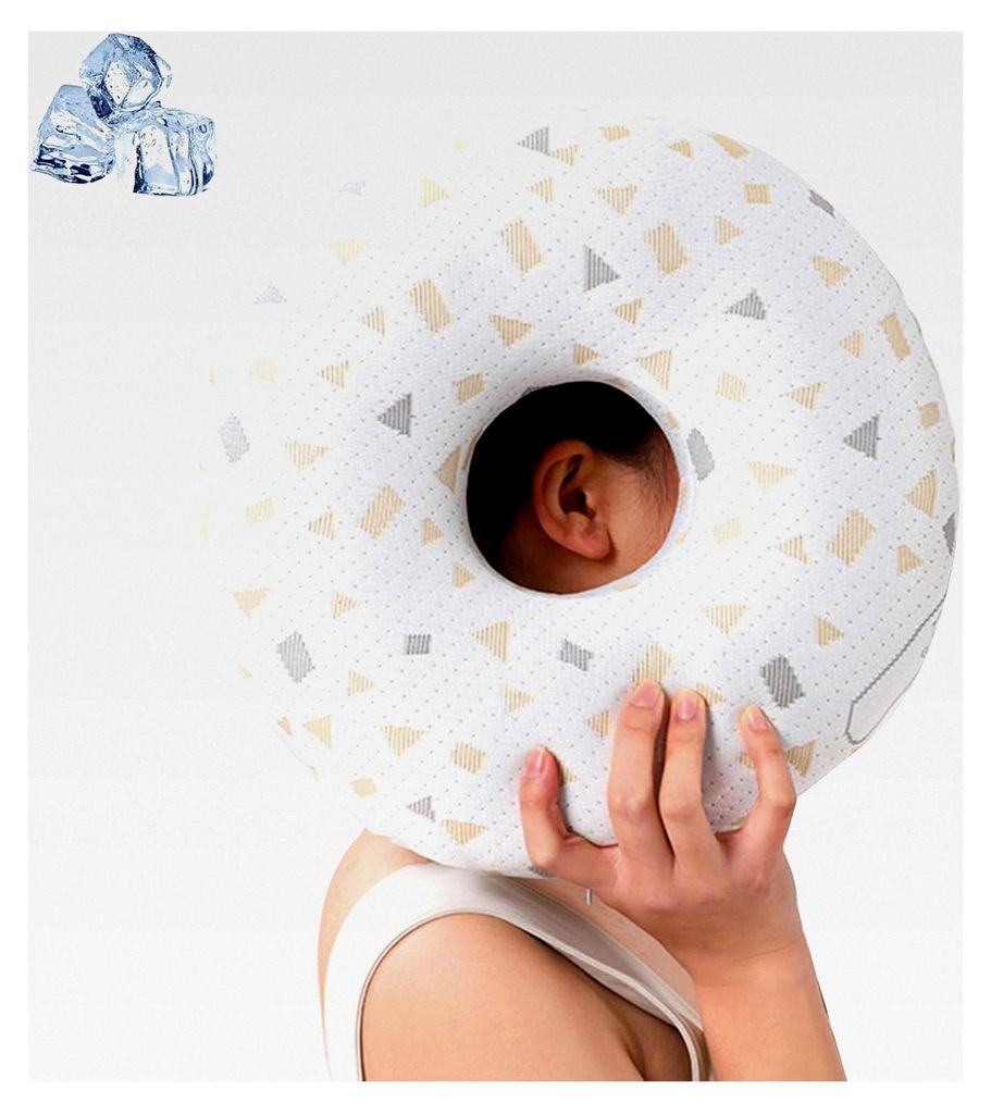 Kissen mit Loch für Piercings, Donut-Ohrkissen, Kühlkissen aus Bambusfaser, Grauweiß