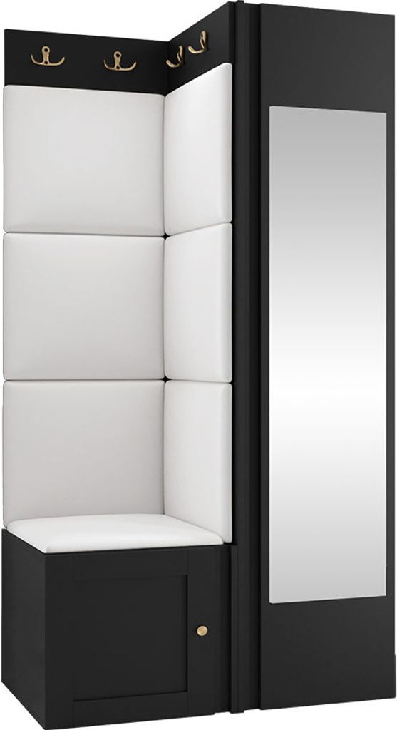 MIRJAN24 Garderoben-Set Orion Ramiro XXVI, Kleiderschrank, Schuhschrank, Kleiderhakenbrett, 7x Paneel 42x42, Spiegel, 6 Kleiderhaken, Metallgriffe ...