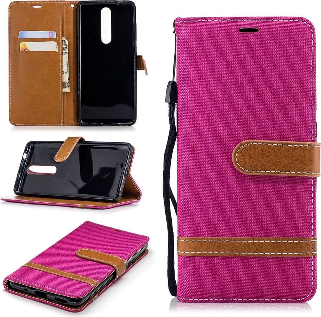 Tasche für Nokia 5.1 Jeans Cover Handy Schutz Hülle Case Pink