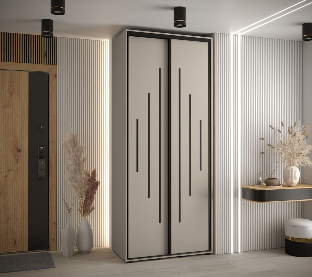 Kleiderschrank INDIRA 12 - 110/45 cm, Kaschmir / Schwarz