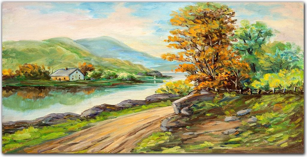 Coloray Bild aus Glas 140x70 Küche wanddekoration Dekoration wohnzimmer gehärtetes Glas glasblock mit bild - Das Dorf Baum Fluss