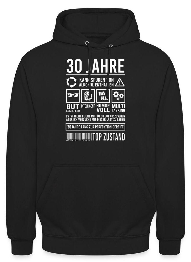 Spreadshirt 30. Geburtstag | Kann Spuren von Alkohol enthalten Uni Hoodie, XXL, Schwarz
