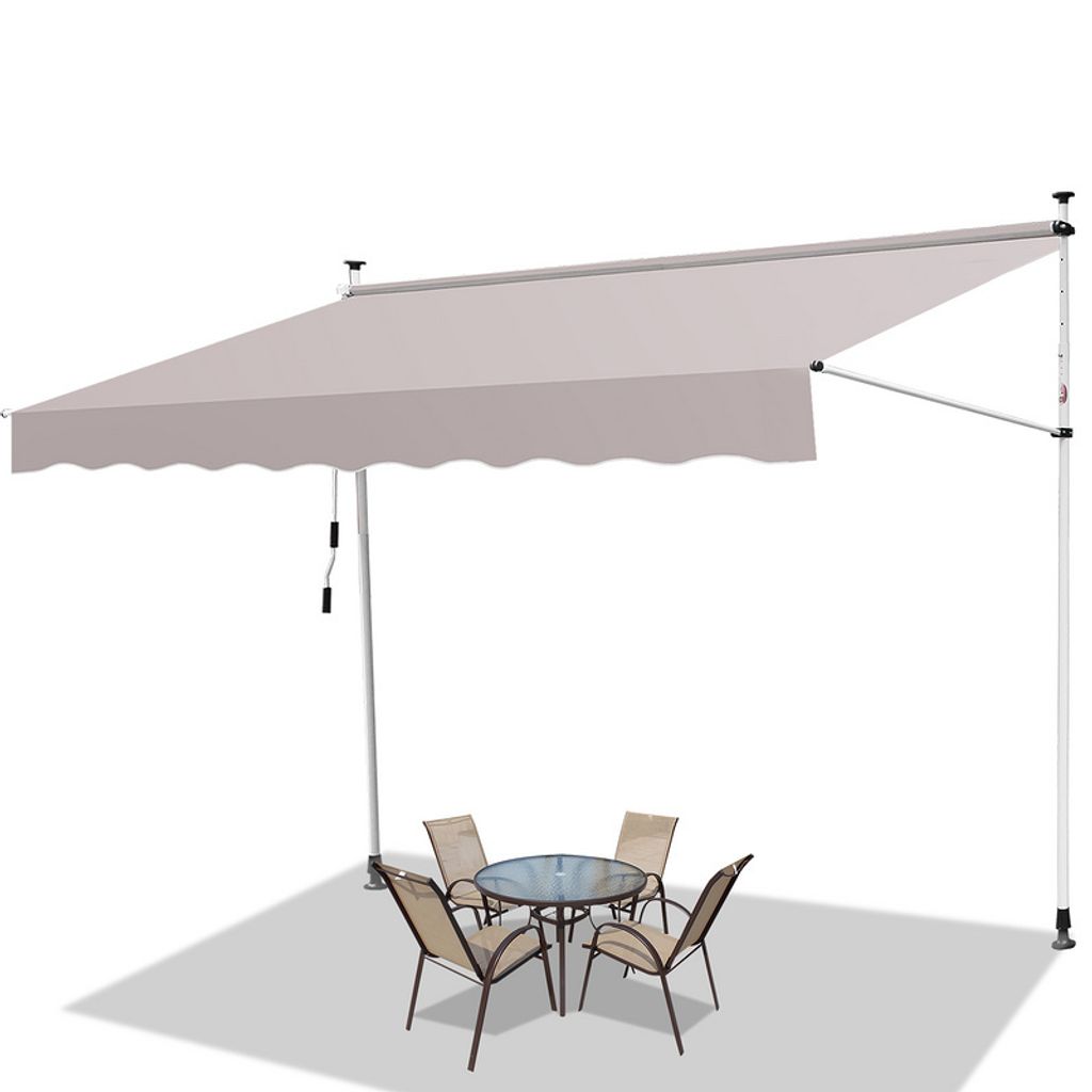 Hengda Klemmmarkise 400x120cm Markise Höhenverstellbare Balkonmarkise mit Handkurbel Sonnenschutz ohne Bohren für Terrasse und Balkon Beige