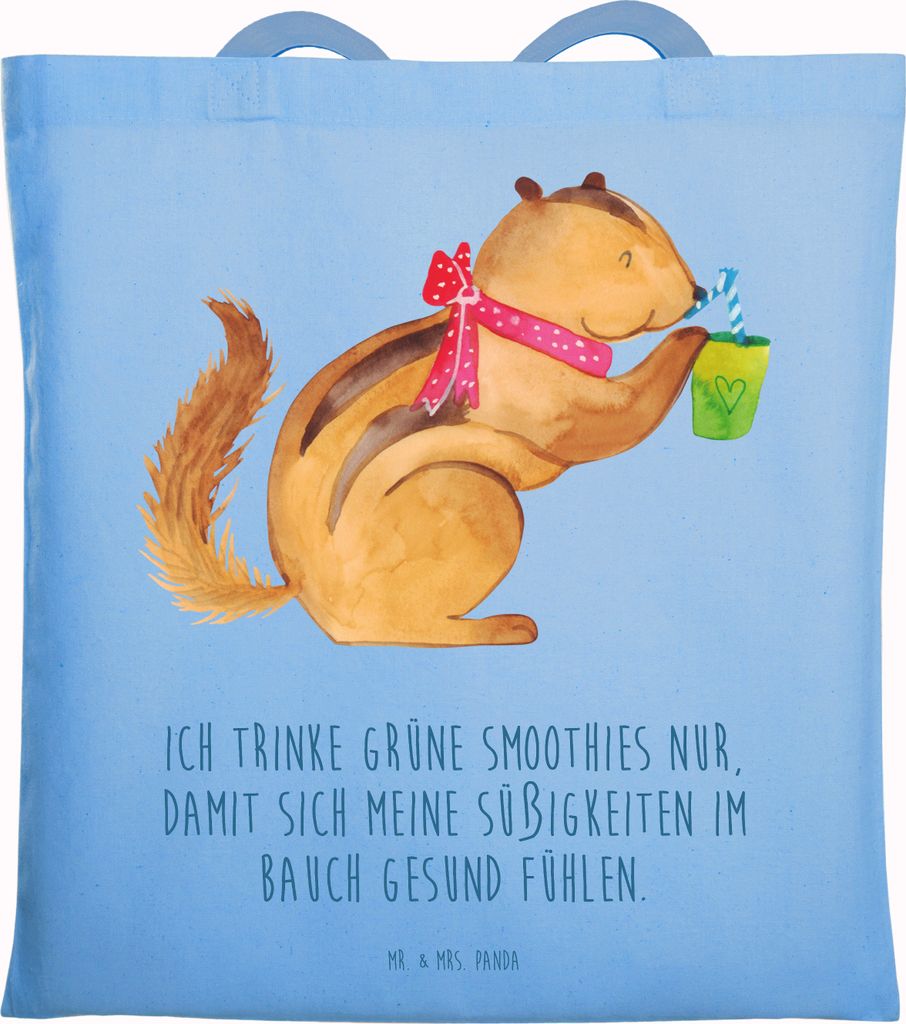 Mr. & Mrs. Panda Jutebeutel Eichhörnchen Smoothie - Sky Blue - Geschenk, Tasche, Einkaufstasche, Streifenhörnchen, Laptoptasche, Diät, Tote Bag,...