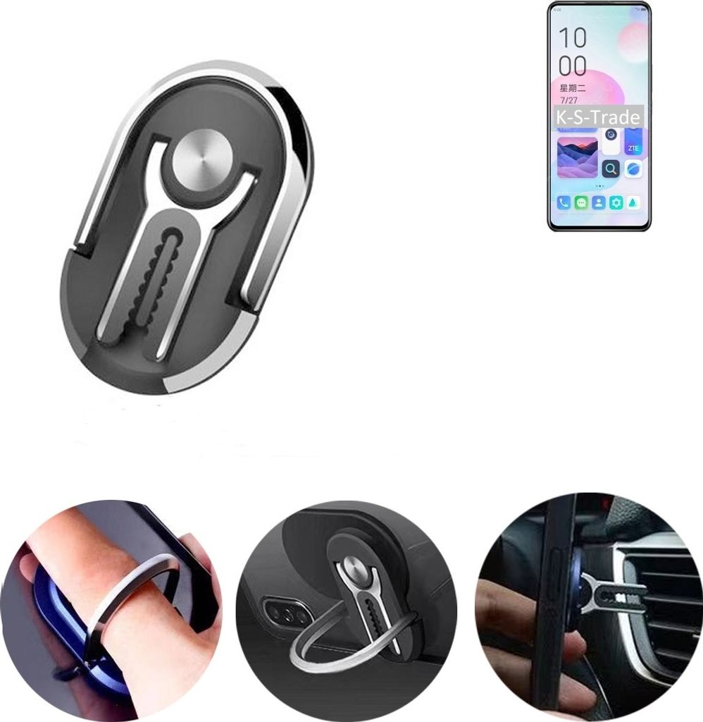 K-S-Trade 3in1 Smartphone-Ring Handy-Ring kompatibel mit ZTE Axon 30 Ultimate Edition Fingerhalterung Handyring Tischständer