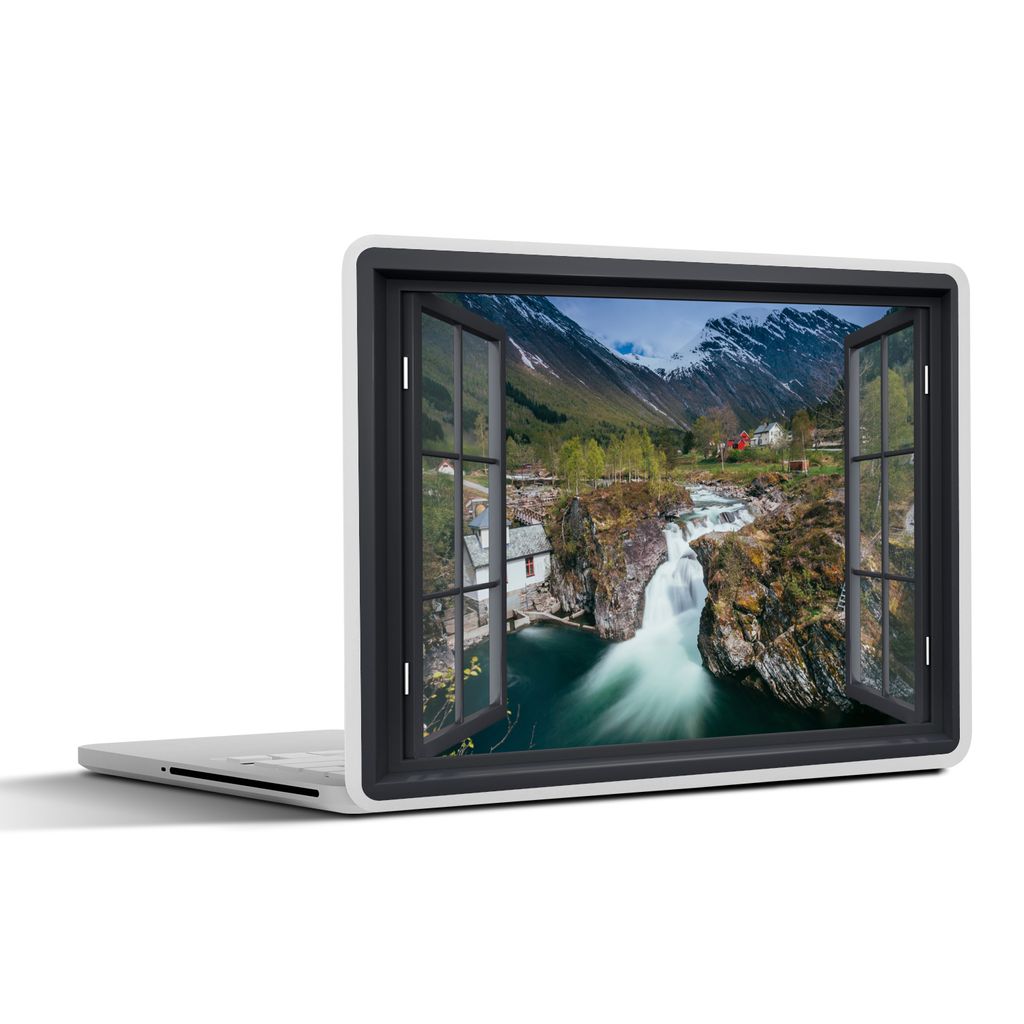 MuchoWow Laptop Aufkleber Sticker Cover Aussicht - Berg - Haus 31x22.5 cm - Laptop-Deko