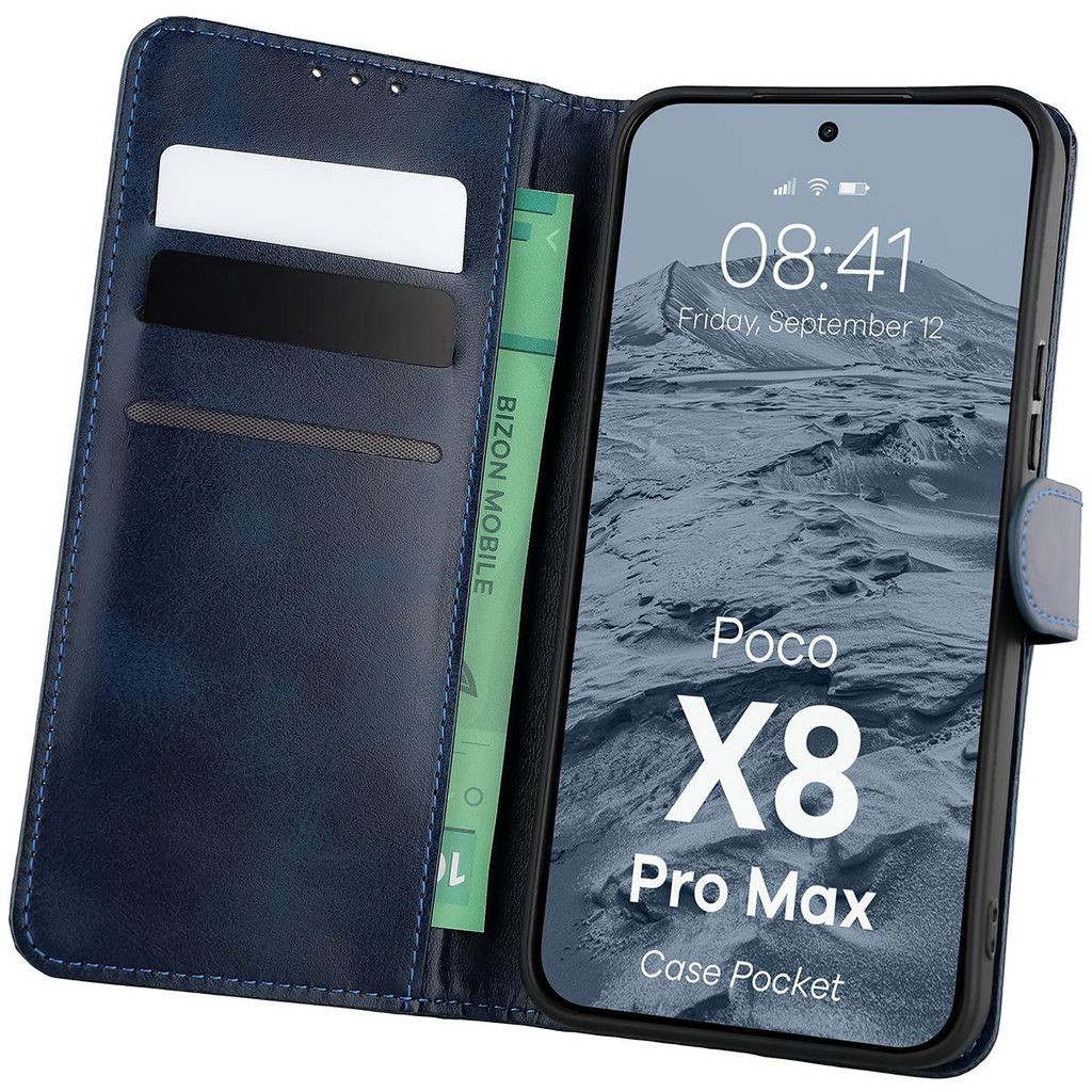 Handyhülle mit Klappe für Xiaomi POCO X8 Pro Max, Bizon Case Pocket, Dunkelblau