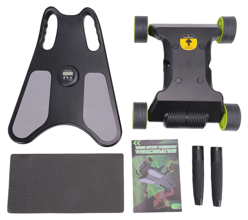 Ab-Wheel-Roller mit Ellbogenstütze, 4-Rad-Core-Trainer, mit automatischem Rückprall, inklusive Kniepolster, für das Heim-Fitnessstudio, schwarz-...