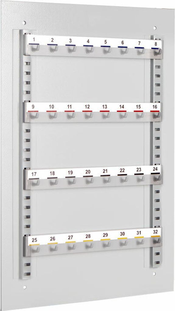Mit dieser Schlüsseltafel verwalten Sie Schlüssel per Wandmontage oder Möbeleinbau Die höhenverstellbaren 3, 4 oder 5 Hakenleisten ermöglichen...