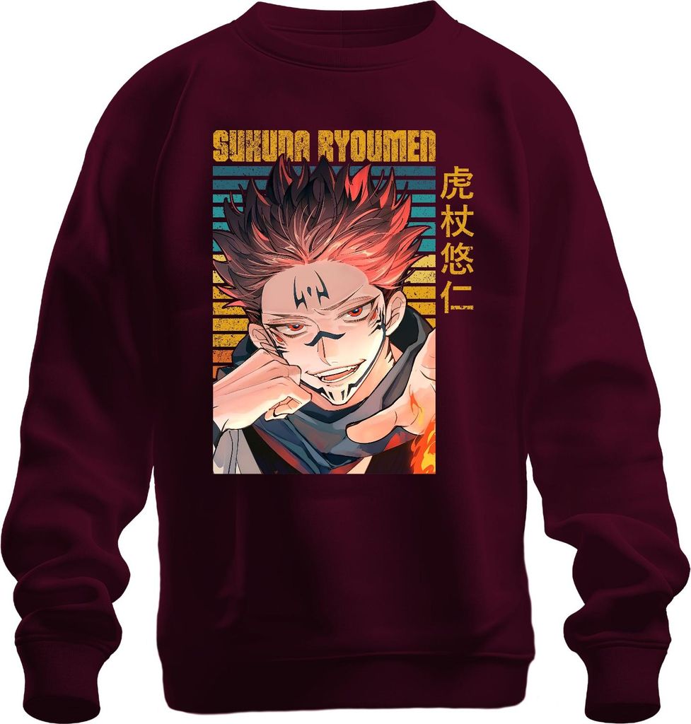 Sukuna Ryoumen Jujutsu Kaisen Dämon rot düster Fan Geschenk Uni Sweatshirt Pullover, Burgundy, S