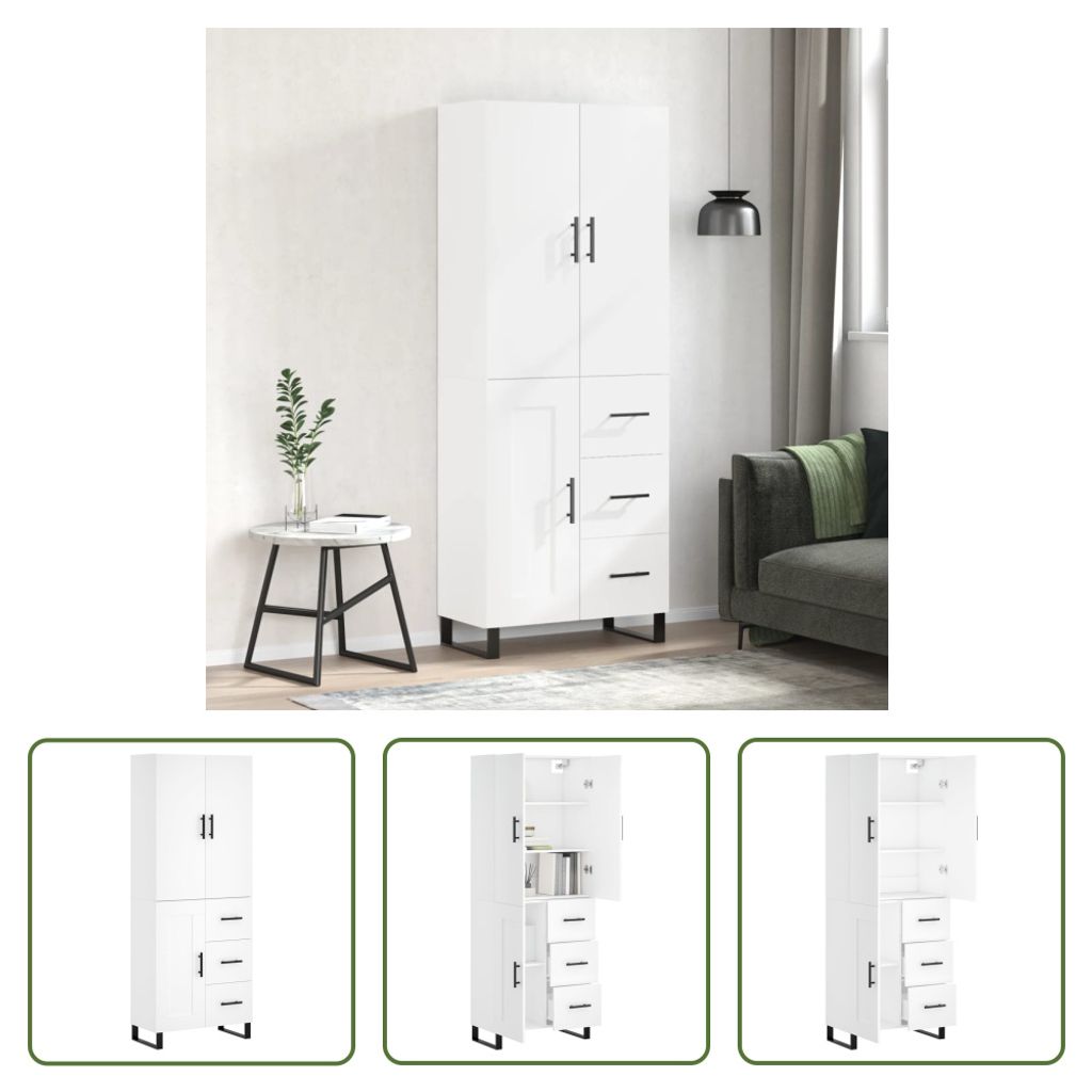 The Living Store Highboard Weiß 69,5x34x180 cm Holzwerkstoff