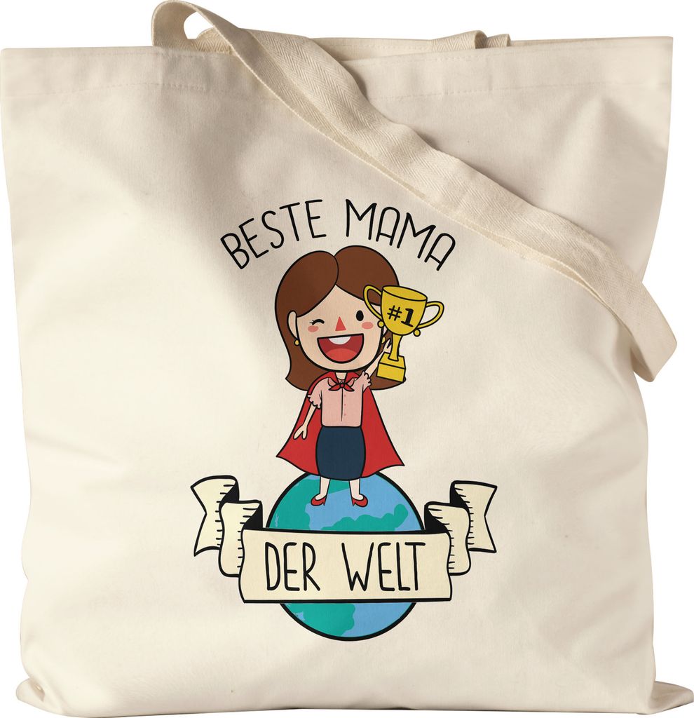 Beste Mama der Welt Jutebeutel Stoffbeutel Canvas Pokal 1. Platz Geschenkidee Muttertag Geburtstag