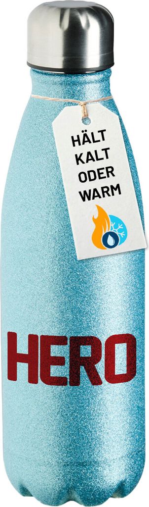 Huuraa Trinkflasche Hero Held 500ml Blue Edelstahl Wasserflasche Trinkflasche Geschenkidee