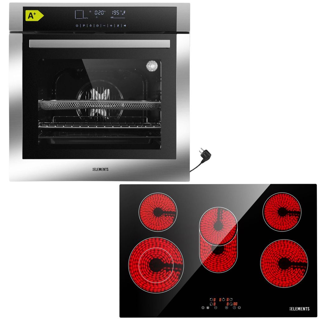 KB ELEMENTS Sparset, Einbauherd Set, Herdset, Glaskeramikkochfeld 77 cm, Full Touch Einbaubackofen 60cm, 15 x Funktionen, Air Fry Funktion, A+