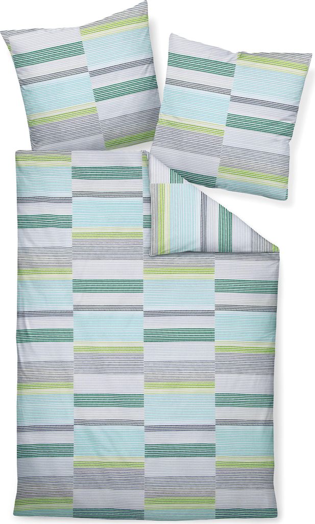 Janine Design Mako-Soft-Seersucker Bettwäsche-Garnitur TANGO 20132 Farbe achatgrün aqua opalgrau Größe 135x200 + 80x80 cm
