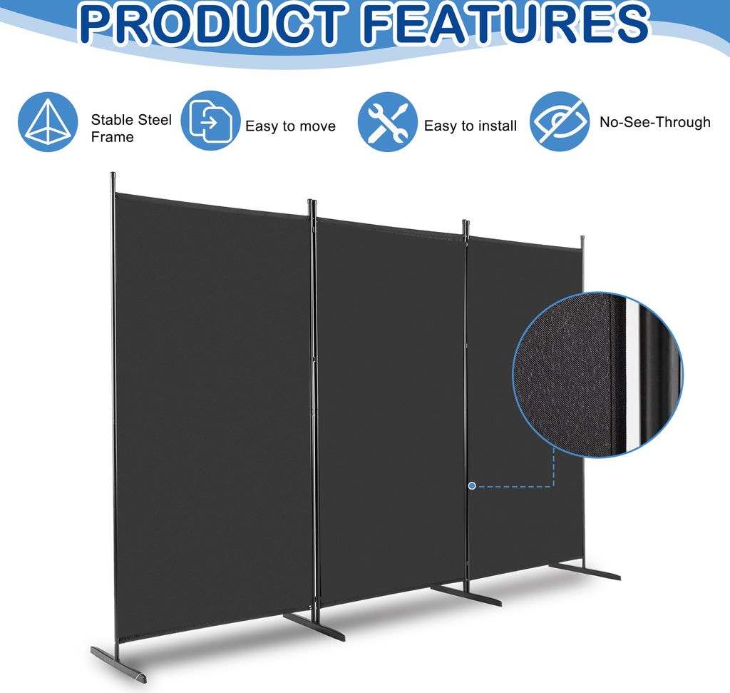 FCH Paravent 3 teilig, Trennwand faltbar 260 x 180cm mit Produktbild 5