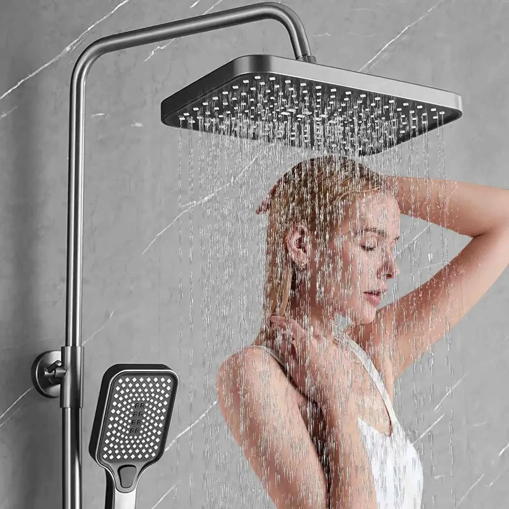 Douche affichage numérique intelligent bordeaux avec commandes piano Inox