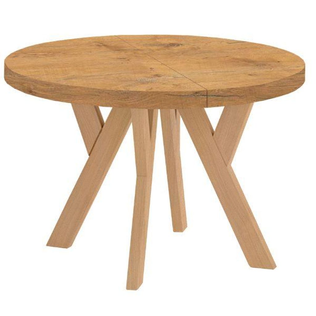 Runder Ausziehbarer Tisch für Esszimmer, PERO, Loft-Stil, Skandinavische, Durchmesser: 110 / 160 cm, Farbe: Eiche Lancelot