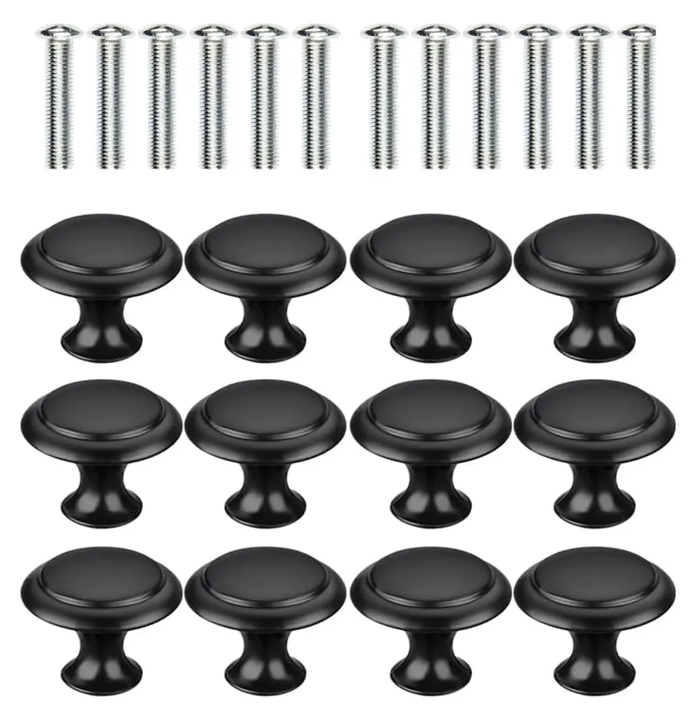 Lot de 12 Boutons Noirs pour Rénover vos Meubles de Cuisine et de Chambre