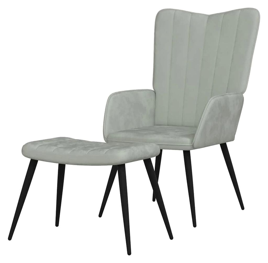 Relaxsessel mit Hocker in Hellgrau aus Samt