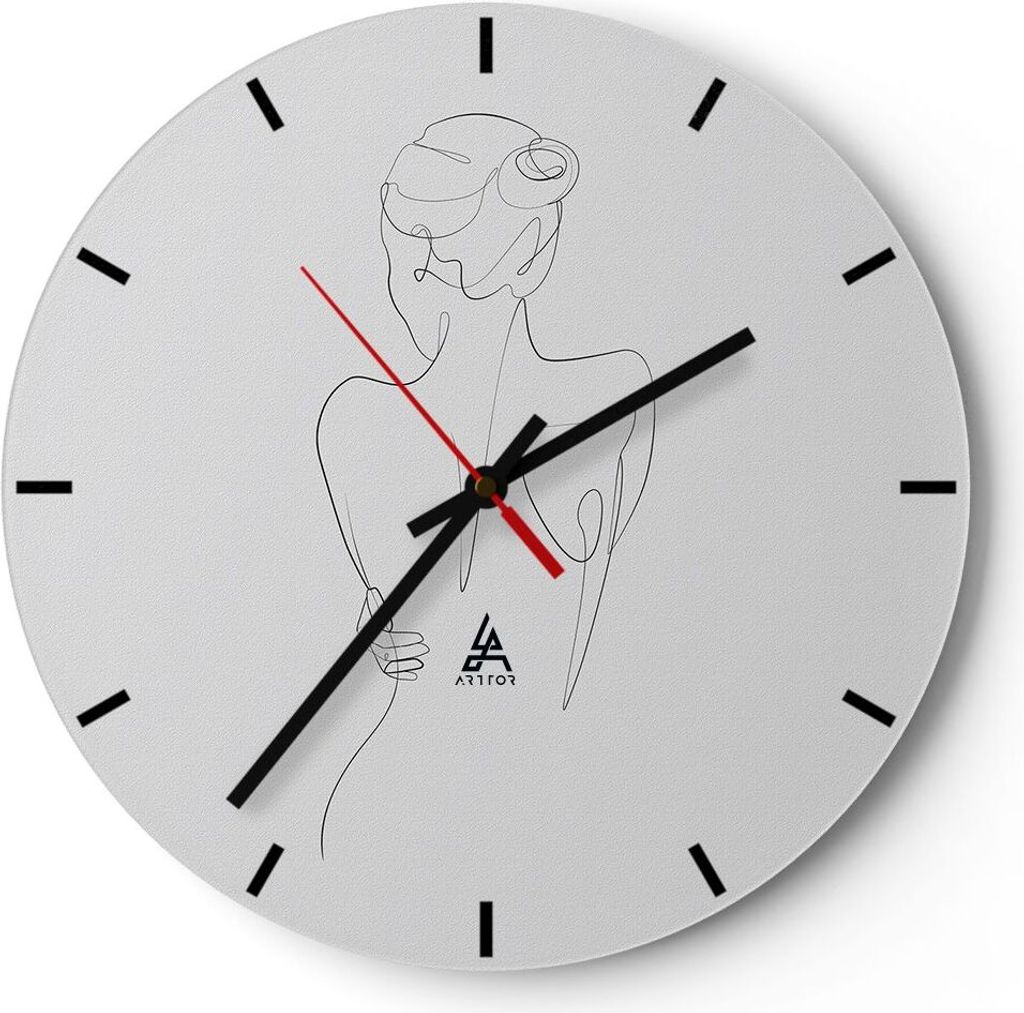 Wanduhr - Rund - Glasuhr - Körper Frau Zeichnung - 40x40cm - Schleichendes Uhrwerk - Lautlos - zum Aufhängen bereit - Dekoration Modern - Wanddek...