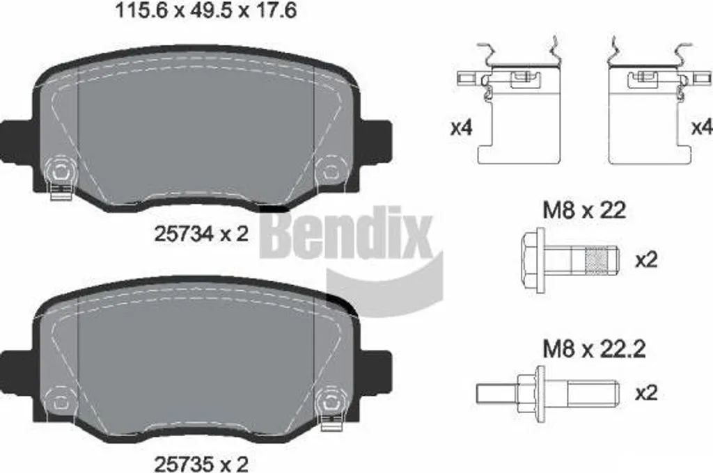 Jeu de Plaquettes de Frein Bendix BPD2264 pour Cherokee et Chry. 200