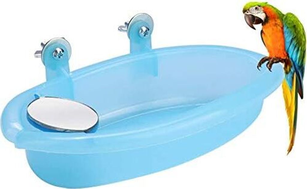 Papageienbadewanne, 2 Stück, Papageienbadewanne mit Spiegel, Haustierkäfigzubehör, Hängebecken, Vogelbad, Vogeldusche, Vogelzubehör, Vogelkäf...