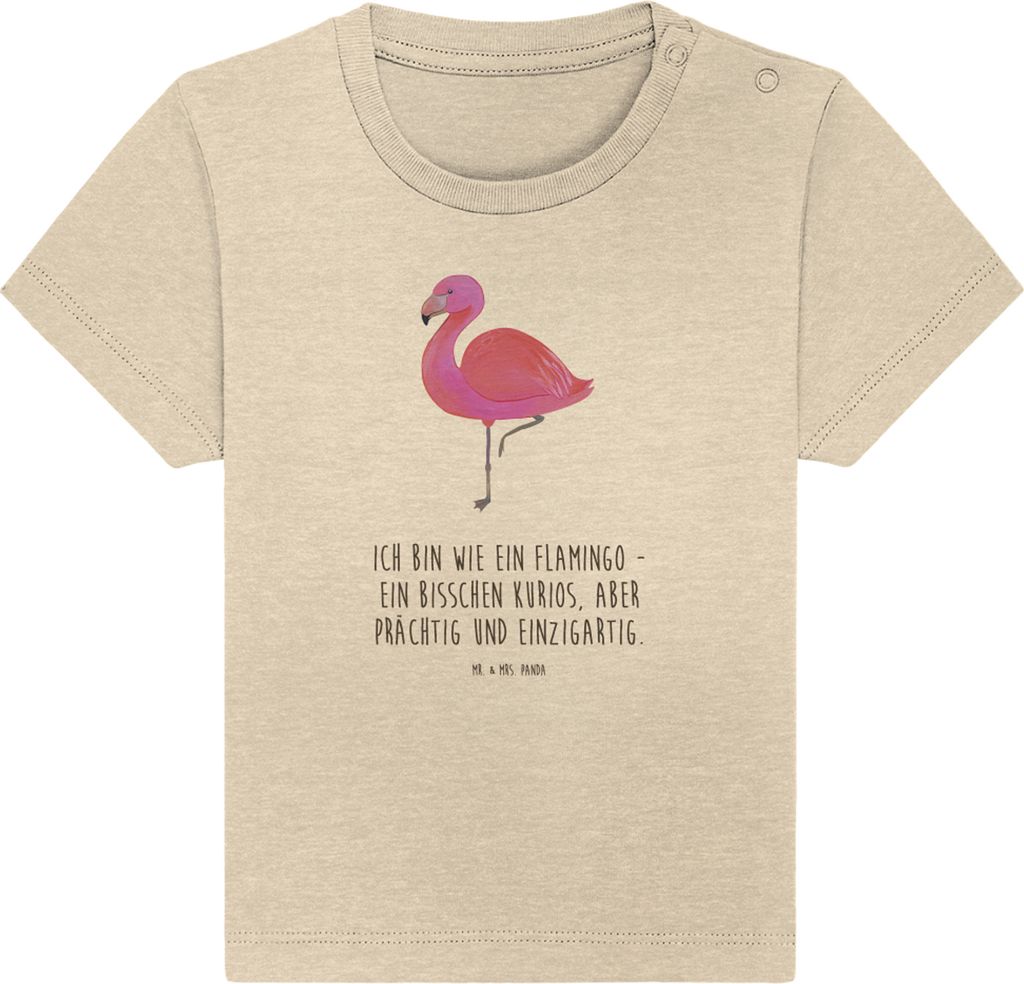 Mr. & Mrs. Panda Babyshirt Flamingo Classic 6. - 12. Monat - Natural Raw - Geschenk, Ich, Baby Jerseyshirt, Öko T-Shirt, Top, Prächtig, Stolz, Ro...