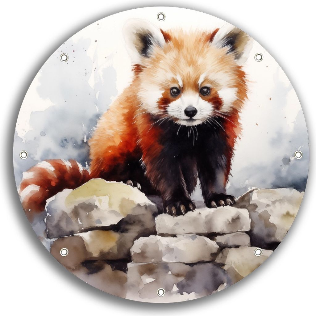 Wallario rundes Outdoor-Poster für Garten oder Balkon, Motiv Neugieriger Rotpanda, 30 cm Durchmesser