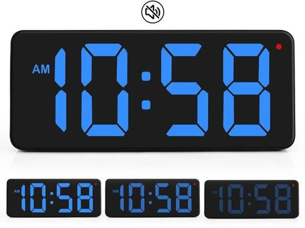 Horloge LED bleue pour bureau et salon avec support de table ajustable
