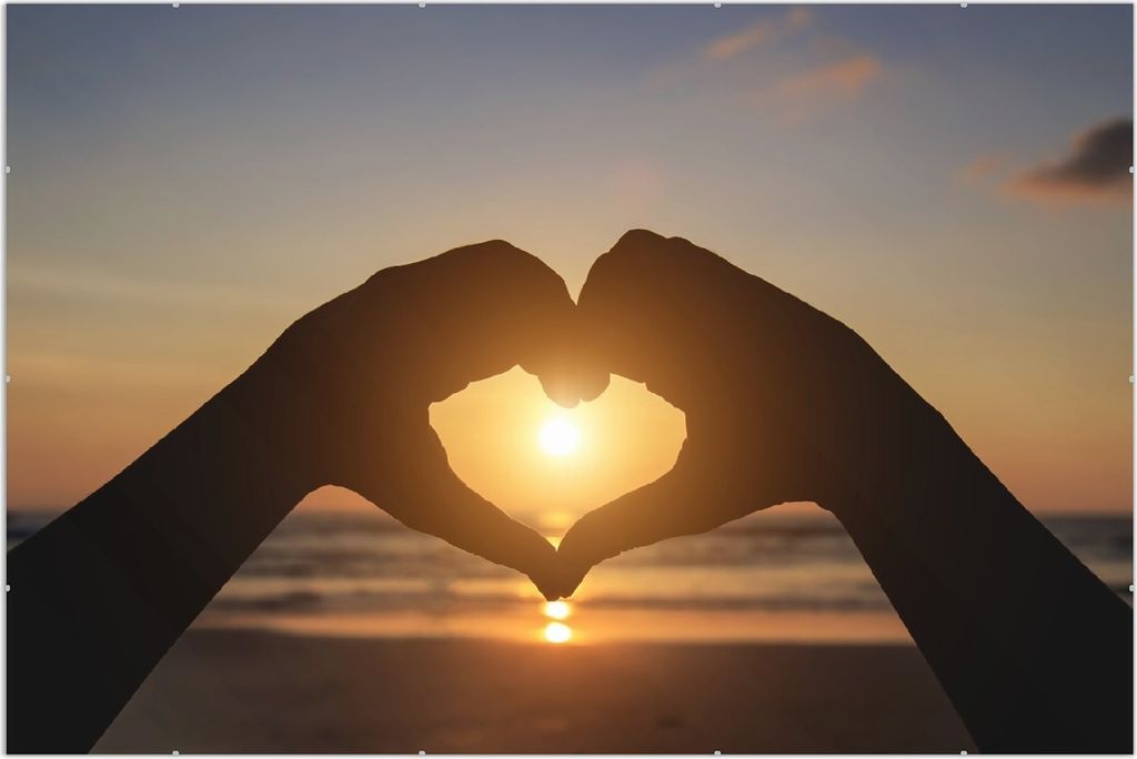 Wallario Wandbild Liebe im Herzen der Sonne - Strand und Meer, Größe: 61 x 91,5 cm, Poster mit rahmenlosen Bildhalter