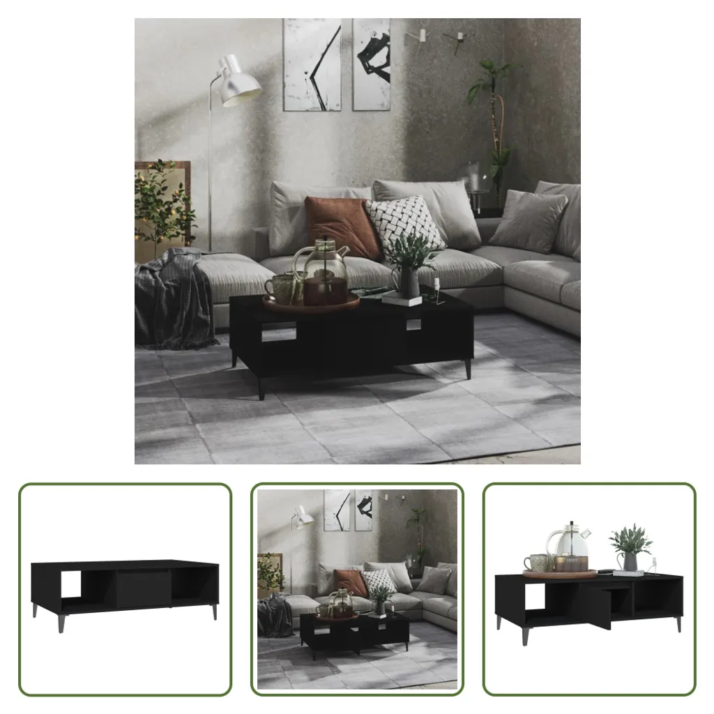 Table basse noire 103,5 cm robuste et spacieuse en bois composite
