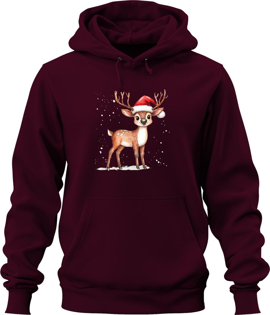 Weihnachtsrentier Niedliches Aquarell Kinder Geschenk Winter Süß Uni Hoodie Kapuzenpullover, Burgundy, 3XL